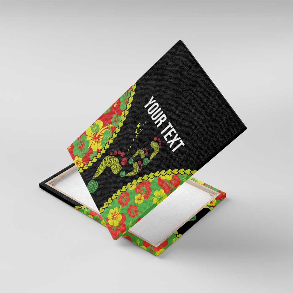 Personalised Vanuatu Running Canvas Wall Art Footprint and Hibiscus Polynesian Style LT03 With Frame Black - Polynesian Pride