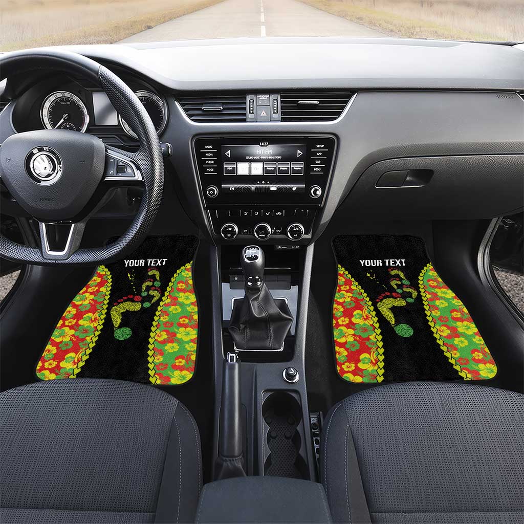 Personalised Vanuatu Running Car Mats Footprint and Hibiscus Polynesian Style LT03 Set 2pcs - Front Black - Polynesian Pride