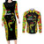 Personalised Vanuatu Running Couples Matching Long Sleeve Bodycon Dress and Long Sleeve Button Shirt Footprint and Hibiscus Polynesian Style