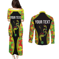 Personalised Vanuatu Running Couples Matching Puletasi and Long Sleeve Button Shirt Footprint and Hibiscus Polynesian Style LT03 - Polynesian Pride