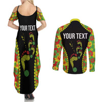Personalised Vanuatu Running Couples Matching Summer Maxi Dress and Long Sleeve Button Shirt Footprint and Hibiscus Polynesian Style LT03 - Polynesian Pride