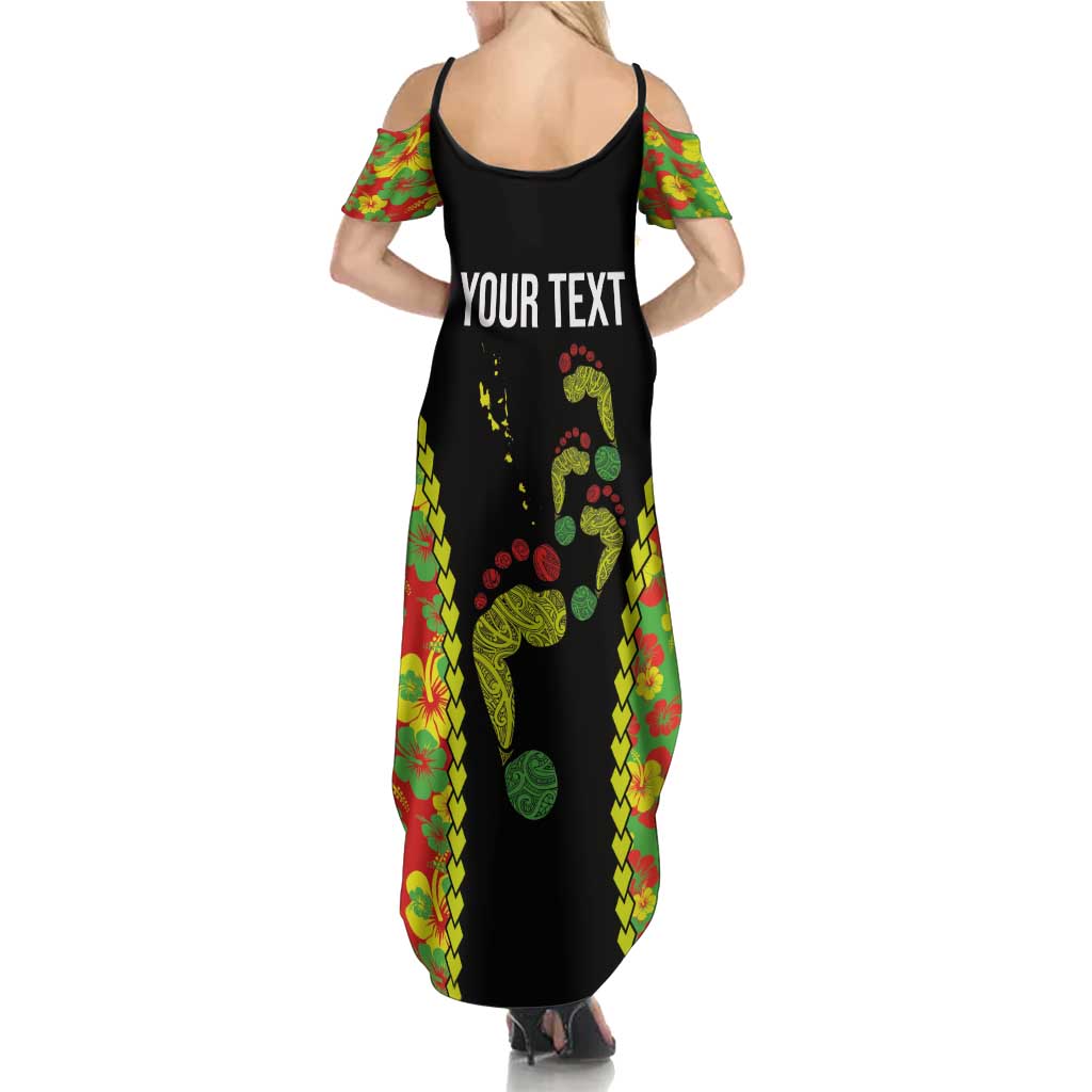 Personalised Vanuatu Running Family Matching Summer Maxi Dress and Hawaiian Shirt Footprint and Hibiscus Polynesian Style