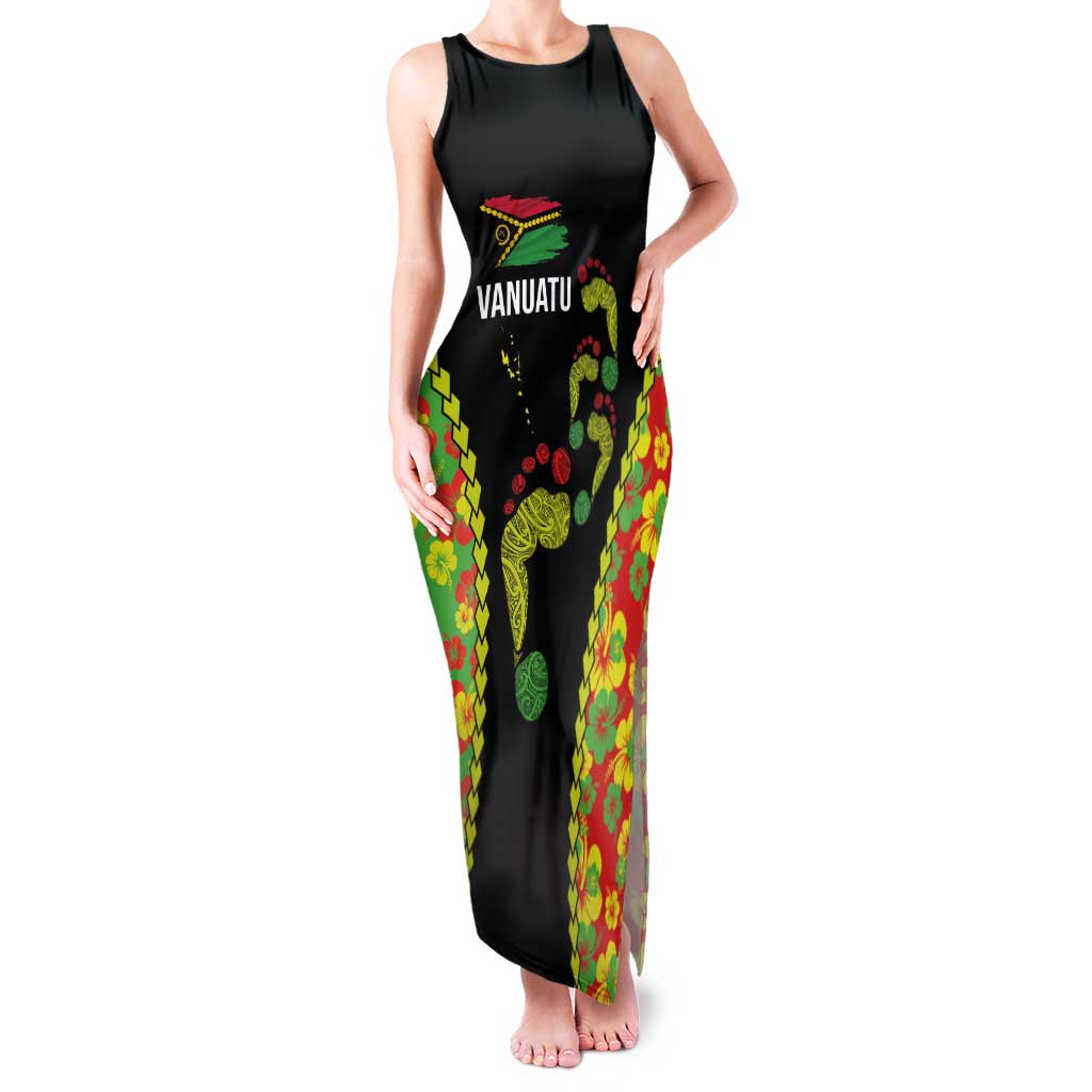 Personalised Vanuatu Running Family Matching Tank Maxi Dress and Hawaiian Shirt Footprint and Hibiscus Polynesian Style