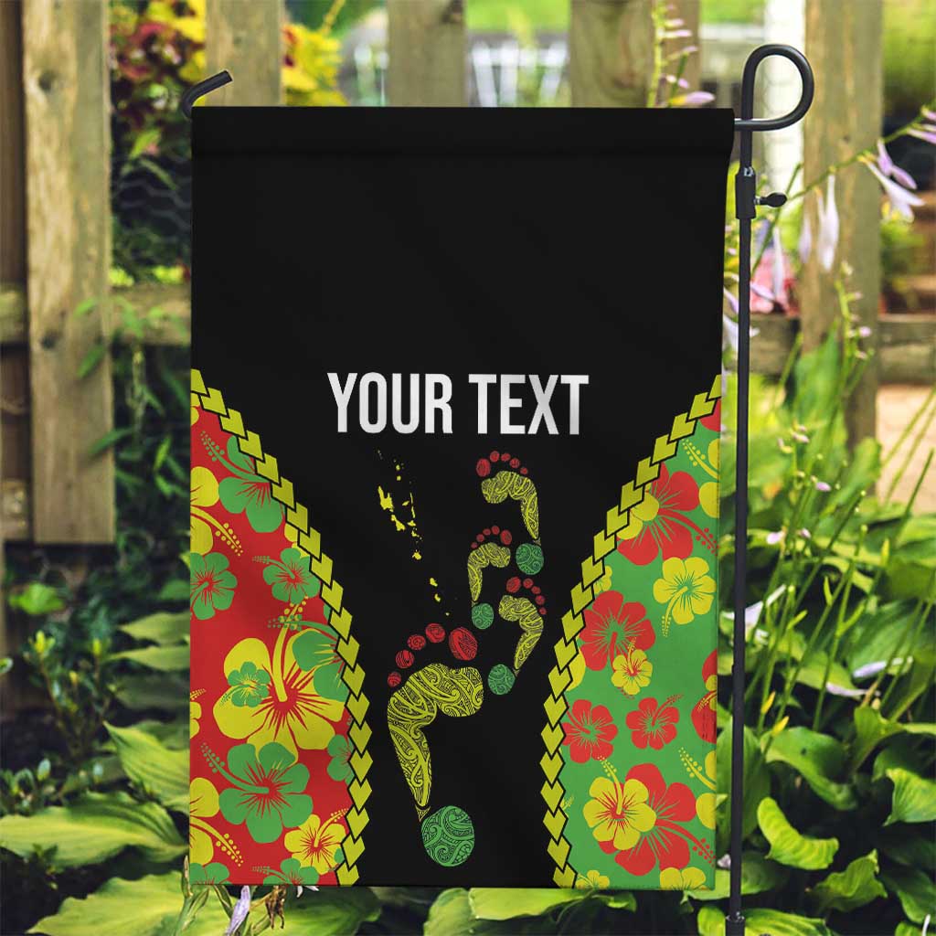 Personalised Vanuatu Running Garden Flag Footprint and Hibiscus Polynesian Style LT03 Garden Flag Black - Polynesian Pride