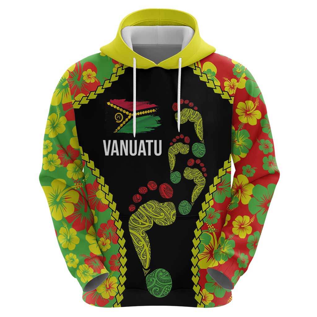 Personalised Vanuatu Running Hoodie Footprint and Hibiscus Polynesian Style