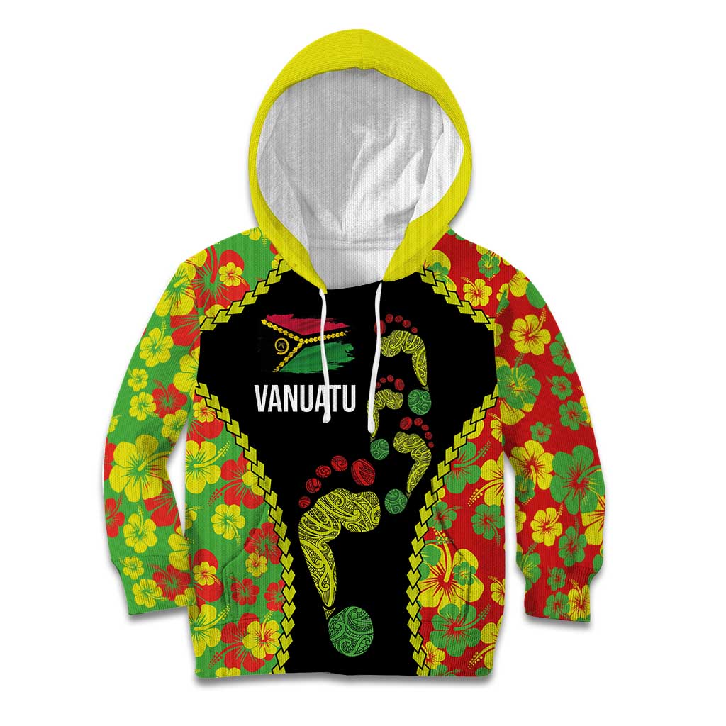 Personalised Vanuatu Running Kid Hoodie Footprint and Hibiscus Polynesian Style