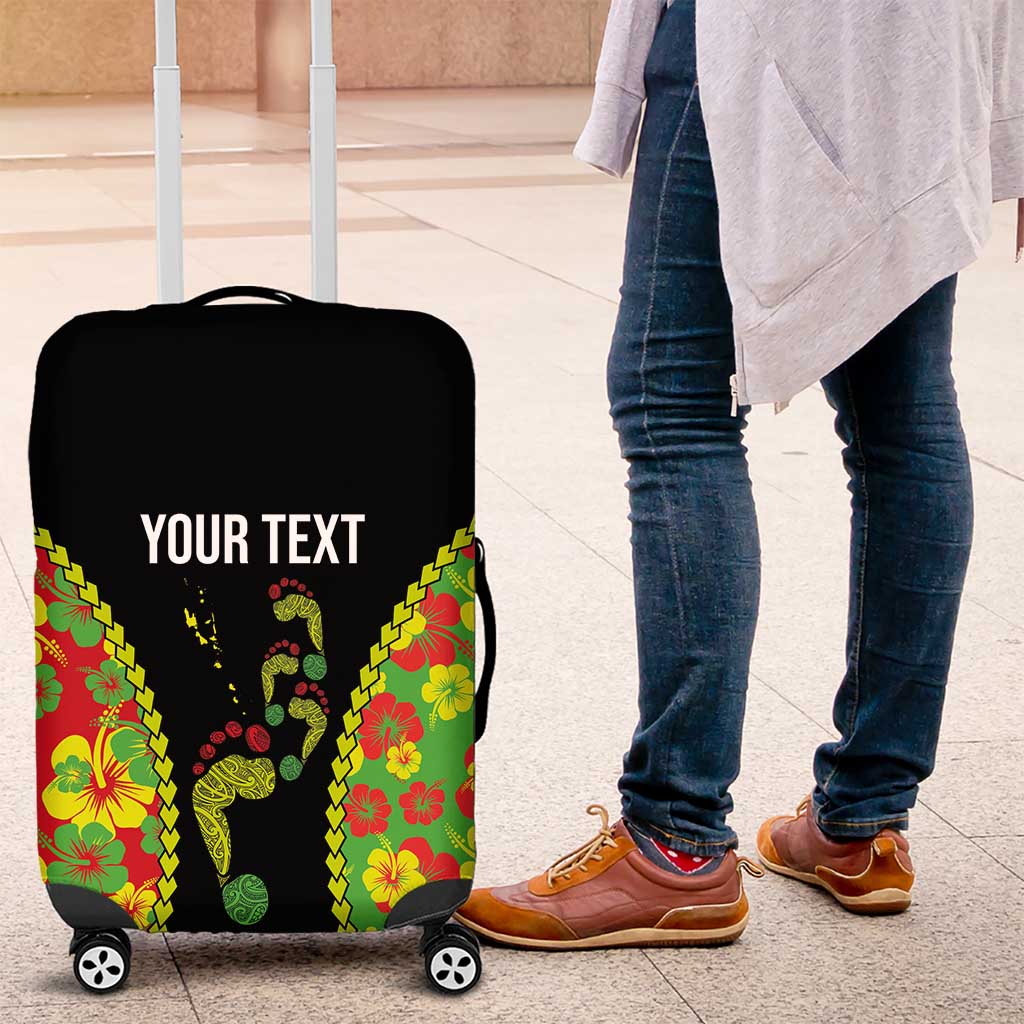 Personalised Vanuatu Running Luggage Cover Footprint and Hibiscus Polynesian Style