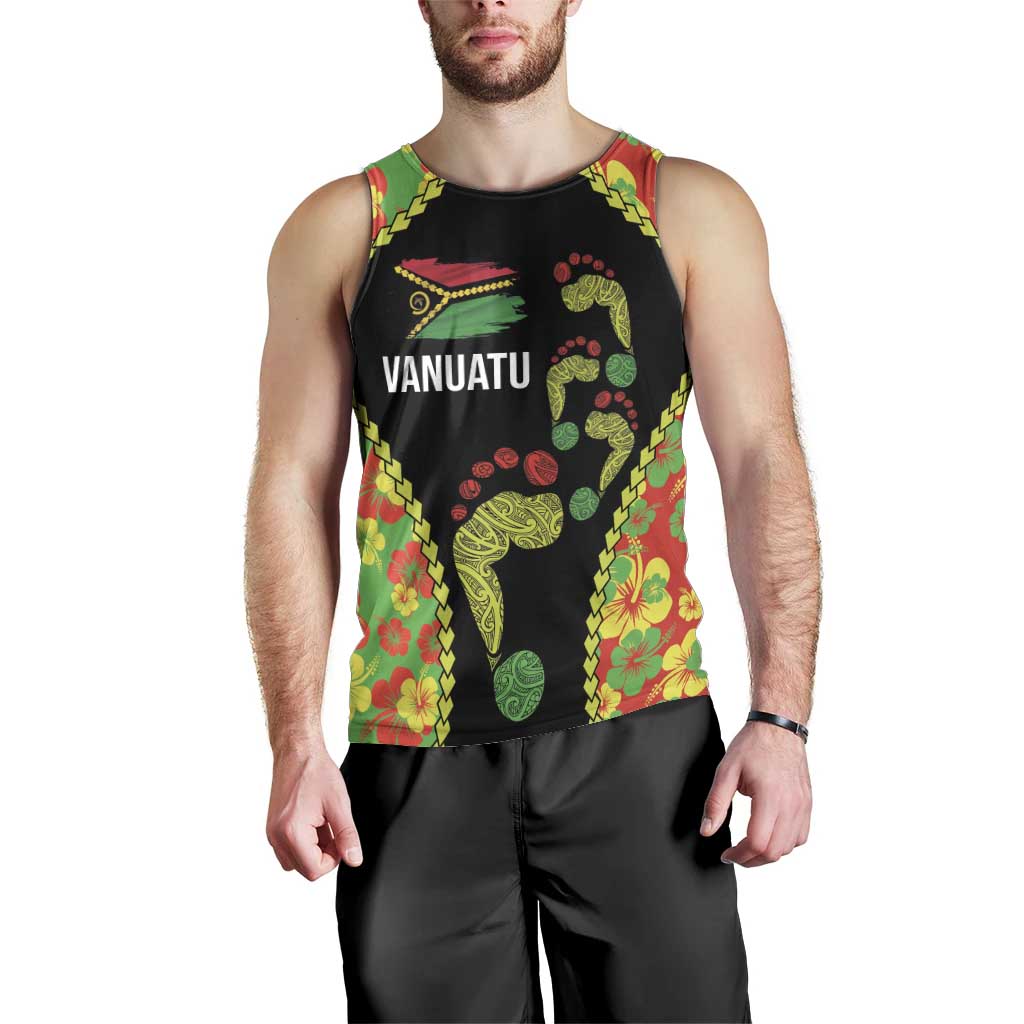 Personalised Vanuatu Running Men Tank Top Footprint and Hibiscus Polynesian Style LT03 - Polynesian Pride