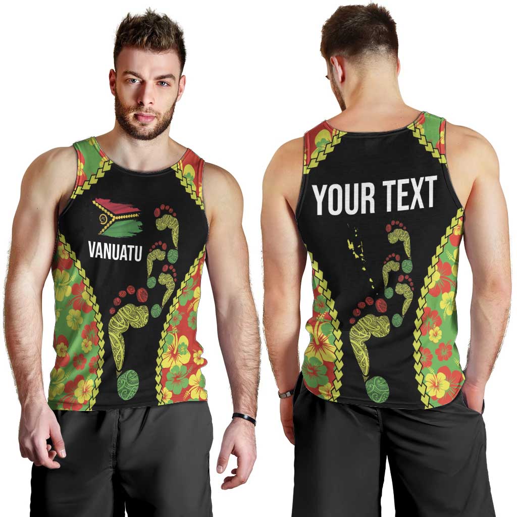 Personalised Vanuatu Running Men Tank Top Footprint and Hibiscus Polynesian Style LT03 - Polynesian Pride