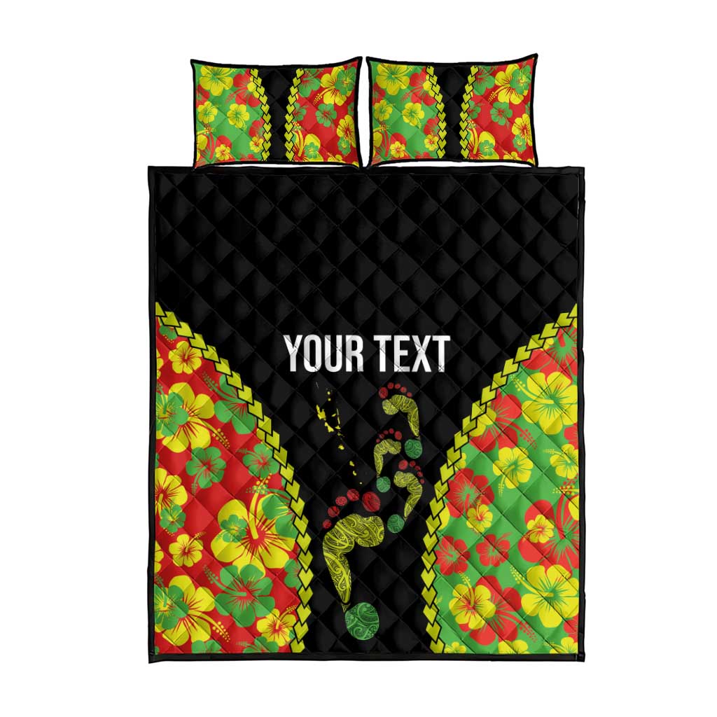 Personalised Vanuatu Running Quilt Bed Set Footprint and Hibiscus Polynesian Style LT03 - Polynesian Pride