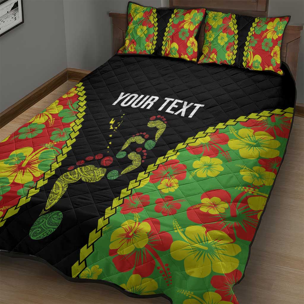 Personalised Vanuatu Running Quilt Bed Set Footprint and Hibiscus Polynesian Style LT03 - Polynesian Pride