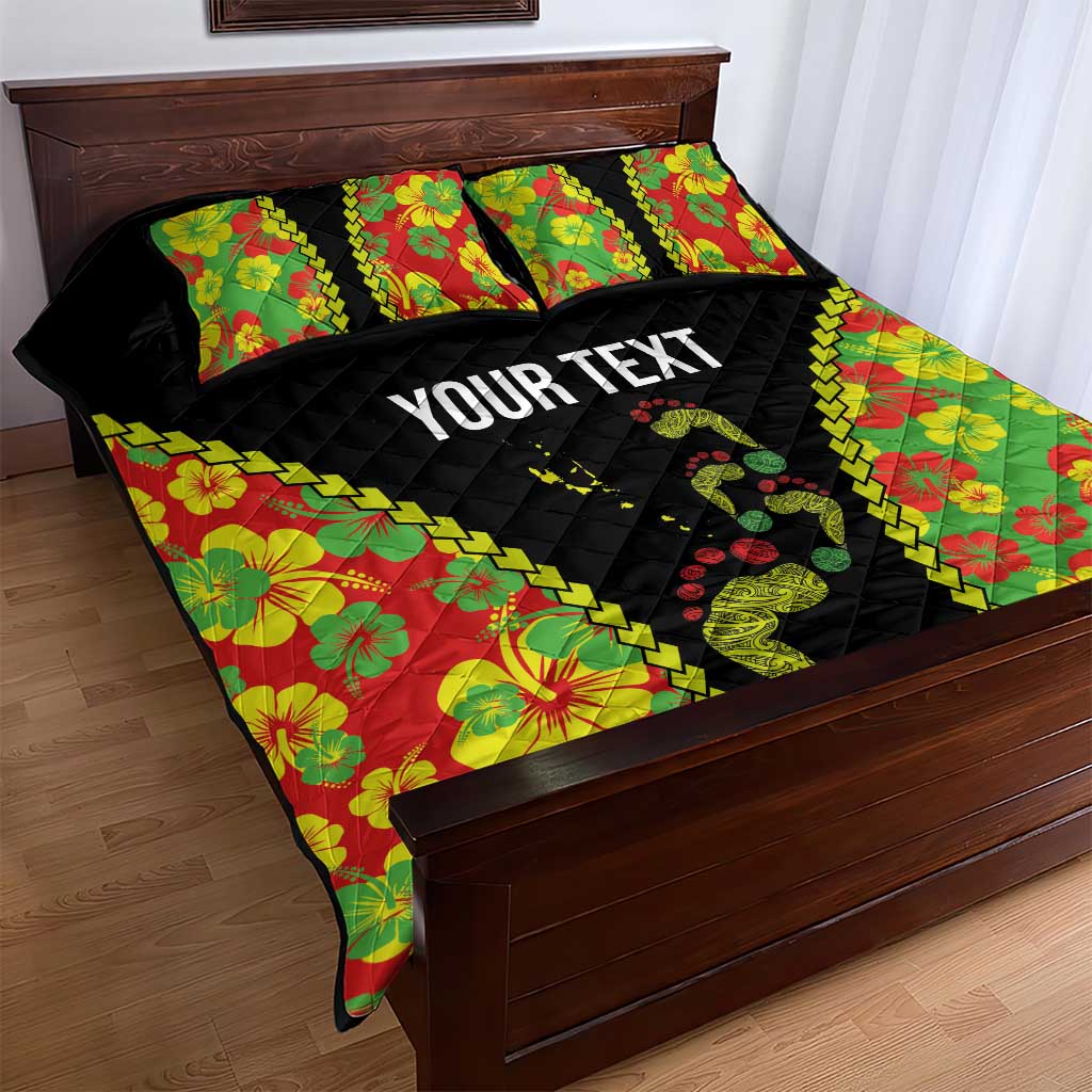 Personalised Vanuatu Running Quilt Bed Set Footprint and Hibiscus Polynesian Style LT03 - Polynesian Pride