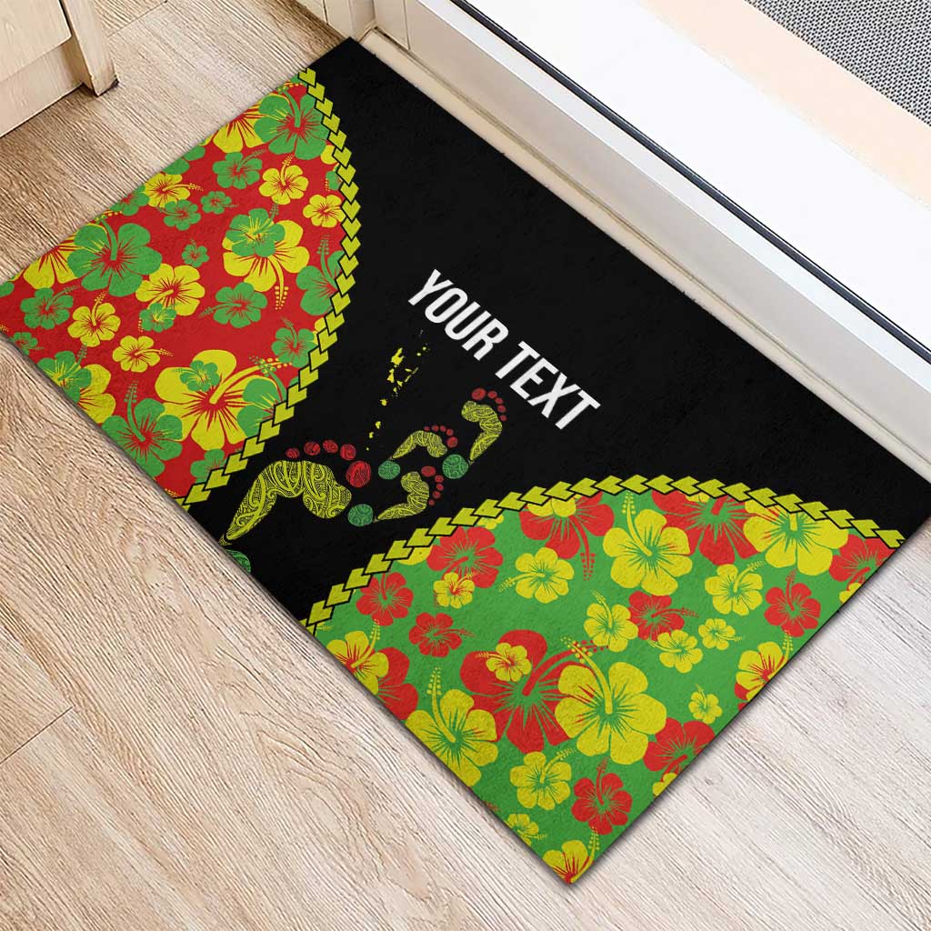 Personalised Vanuatu Running Rubber Doormat Footprint and Hibiscus Polynesian Style LT03 - Polynesian Pride
