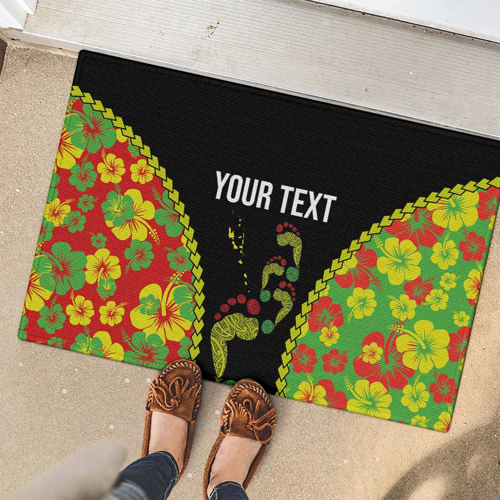 Personalised Vanuatu Running Rubber Doormat Footprint and Hibiscus Polynesian Style LT03 - Polynesian Pride
