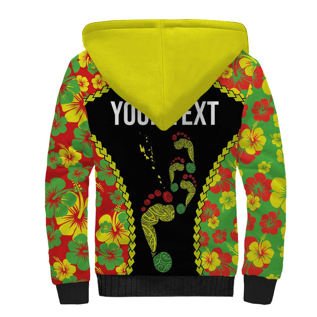 Personalised Vanuatu Running Sherpa Hoodie Footprint and Hibiscus Polynesian Style LT03 - Polynesian Pride
