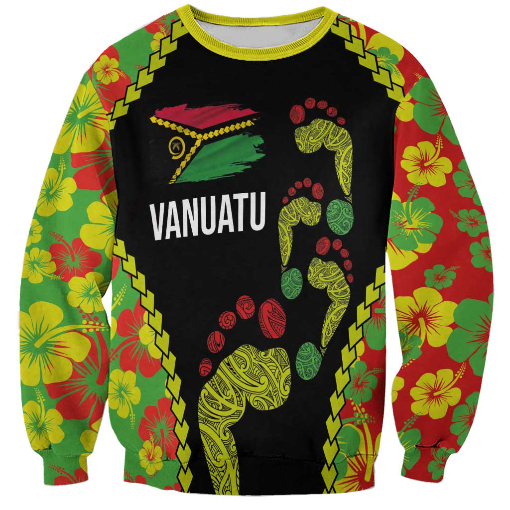 Personalised Vanuatu Running Sweatshirt Footprint and Hibiscus Polynesian Style