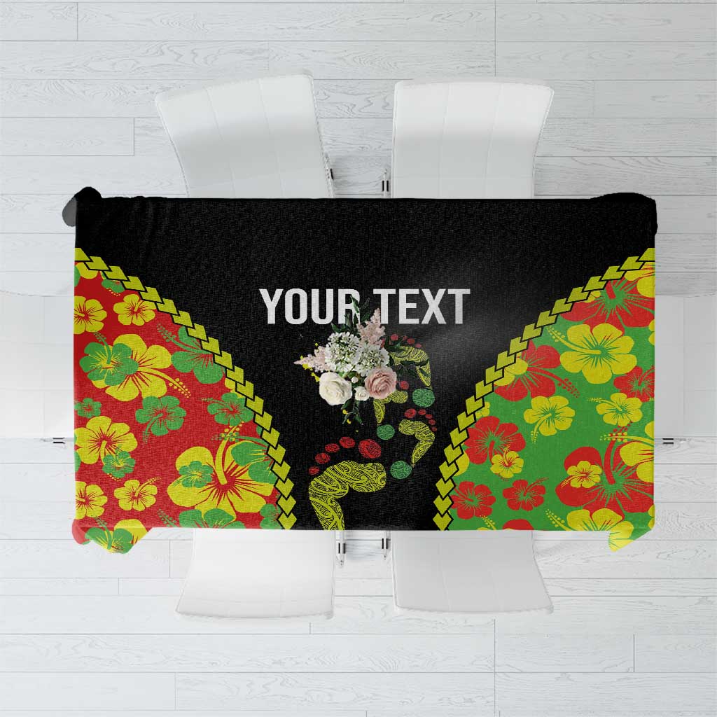 Personalised Vanuatu Running Tablecloth Footprint and Hibiscus Polynesian Style LT03 Black - Polynesian Pride