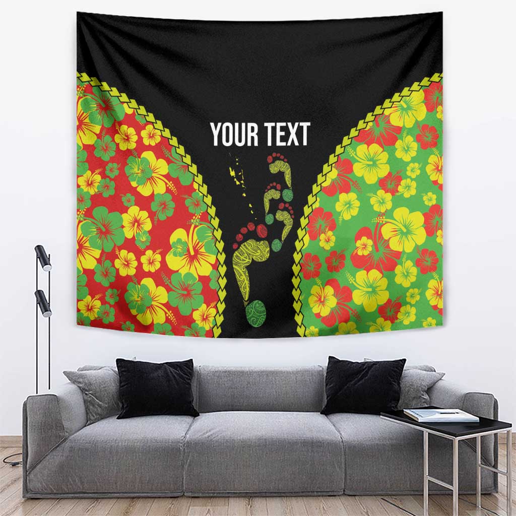 Personalised Vanuatu Running Tapestry Footprint and Hibiscus Polynesian Style