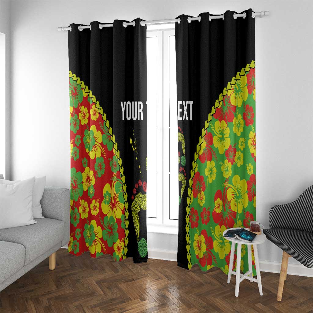 Personalised Vanuatu Running Window Curtain Footprint and Hibiscus Polynesian Style LT03 With Grommets Black - Polynesian Pride