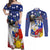 Filipino American History Month Couples Matching Off Shoulder Maxi Dress and Long Sleeve Button Shirts Filipino Coat Of Arms and American Eagle Splash Style LT03 Blue - Polynesian Pride