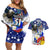 Filipino American History Month Couples Matching Off Shoulder Short Dress and Hawaiian Shirt Filipino Coat Of Arms and American Eagle Splash Style LT03 Blue - Polynesian Pride