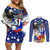 Filipino American History Month Couples Matching Off Shoulder Short Dress and Long Sleeve Button Shirts Filipino Coat Of Arms and American Eagle Splash Style LT03 Blue - Polynesian Pride