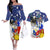 Filipino American History Month Couples Matching Off The Shoulder Long Sleeve Dress and Hawaiian Shirt Filipino Coat Of Arms and American Eagle Splash Style LT03 Blue - Polynesian Pride