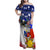 Filipino American History Month Family Matching Off Shoulder Maxi Dress and Hawaiian Shirt Filipino Coat Of Arms and American Eagle Splash Style LT03 Mom's Dress Blue - Polynesian Pride