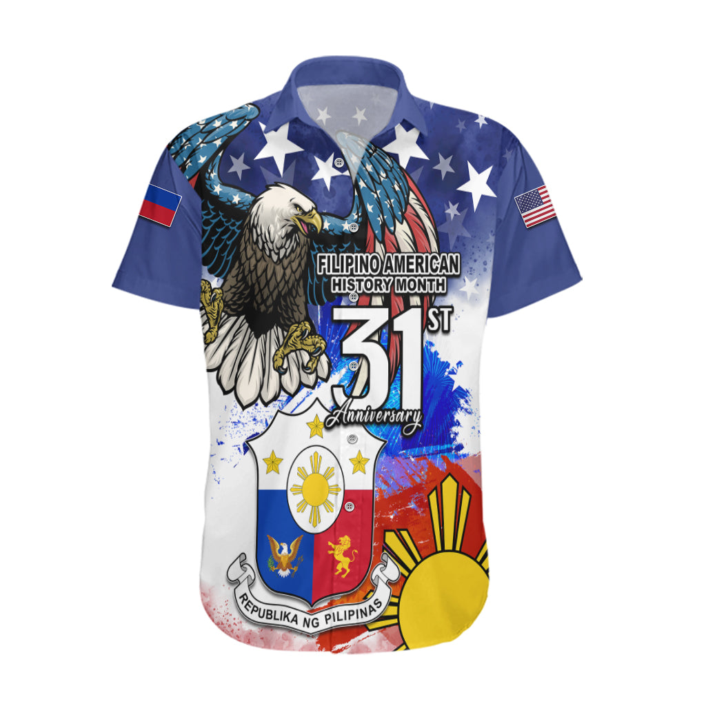 Filipino American History Month Hawaiian Shirt Filipino Coat Of Arms and American Eagle Splash Style LT03 Blue - Polynesian Pride