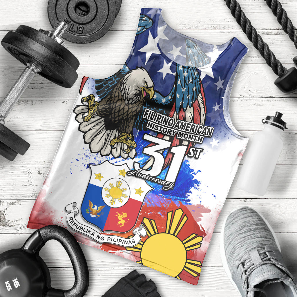 Filipino American History Month Men Tank Top Filipino Coat Of Arms and American Eagle Splash Style LT03 Blue - Polynesian Pride