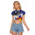 Filipino American History Month Raglan Cropped T Shirt Filipino Coat Of Arms and American Eagle Splash Style LT03 Female Blue - Polynesian Pride