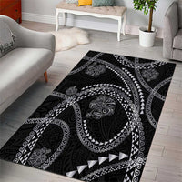 Hawaiian Kakau Art and Hisbiscus Tattoo Area Rug Tribal Pattern-Silver Style - Polynesian Pride