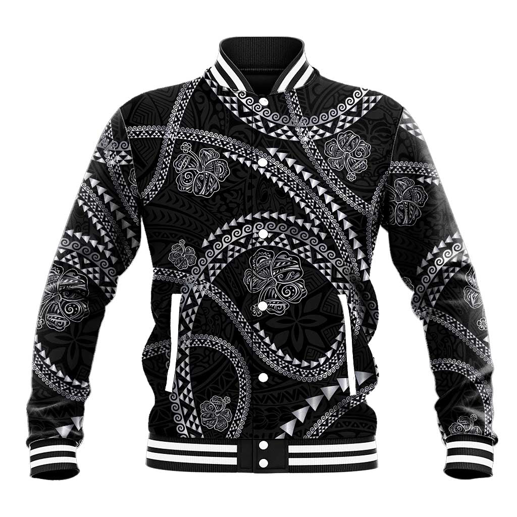 Hawaiian Kakau Art and Hisbiscus Tattoo Baseball Jacket Tribal Pattern-Silver Style - Polynesian Pride