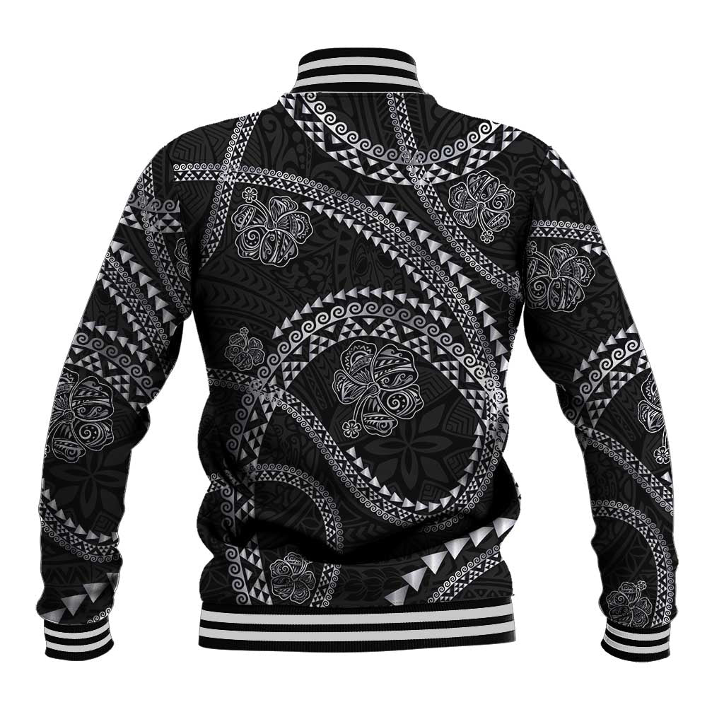 Hawaiian Kakau Art and Hisbiscus Tattoo Baseball Jacket Tribal Pattern-Silver Style - Polynesian Pride