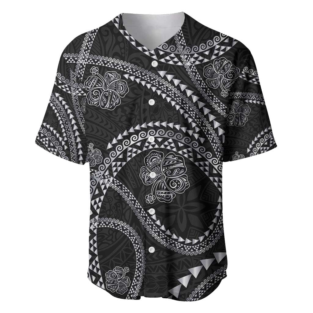 Hawaiian Kakau Art and Hisbiscus Tattoo Baseball Jersey Tribal Pattern-Silver Style - Polynesian Pride