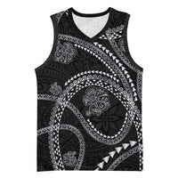 Hawaiian Kakau Art and Hisbiscus Tattoo Basketball Jersey Tribal Pattern-Silver Style - Polynesian Pride