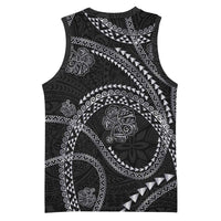 Hawaiian Kakau Art and Hisbiscus Tattoo Basketball Jersey Tribal Pattern-Silver Style - Polynesian Pride