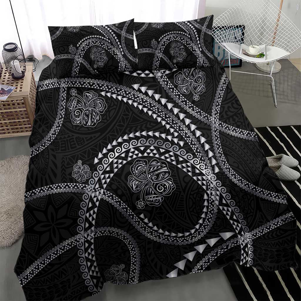 Hawaiian Kakau Art and Hisbiscus Tattoo Bedding Set Tribal Pattern-Silver Style - Polynesian Pride