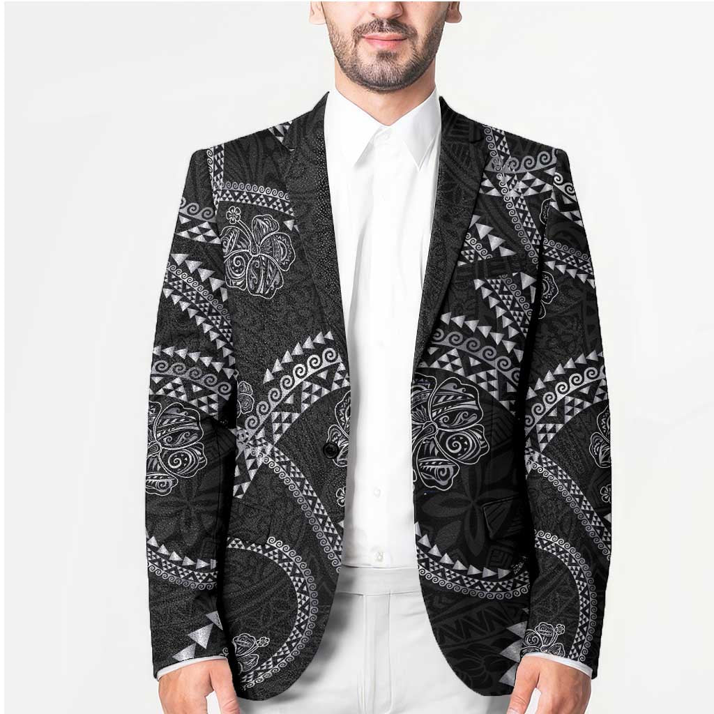 Hawaiian Kakau Art and Hisbiscus Tattoo Blazer Tribal Pattern-Silver Style - Polynesian Pride