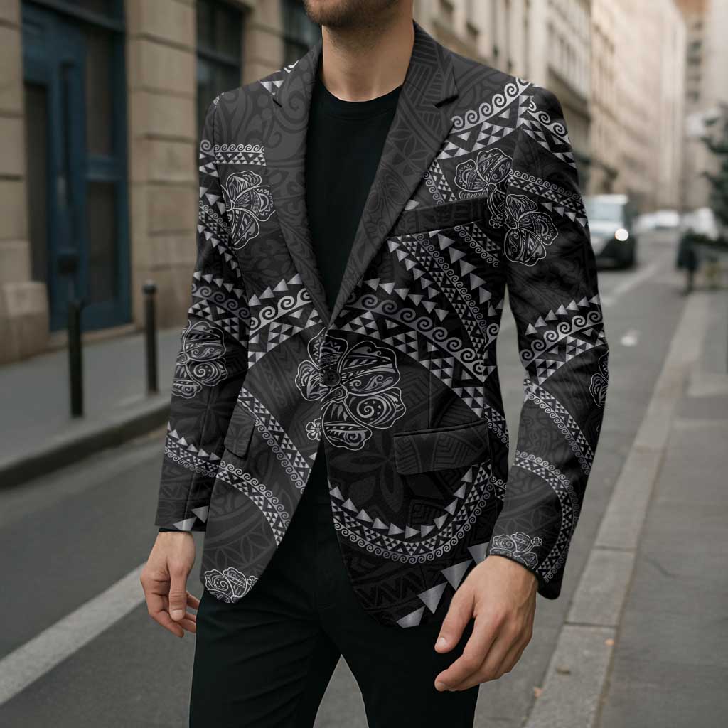 Hawaiian Kakau Art and Hisbiscus Tattoo Blazer Tribal Pattern-Silver Style - Polynesian Pride