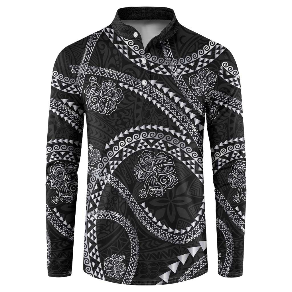 Hawaiian Kakau Art and Hisbiscus Tattoo Button Sweatshirt Tribal Pattern-Silver Style - Polynesian Pride