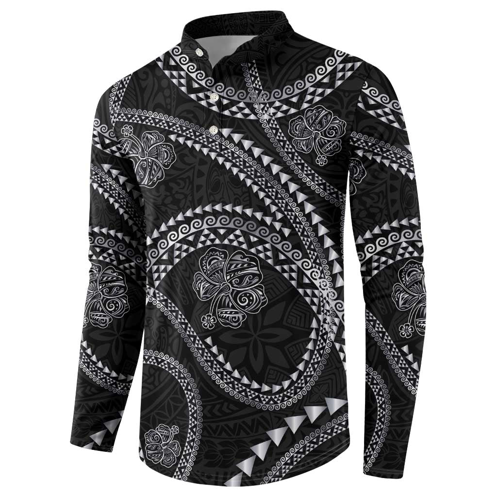 Hawaiian Kakau Art and Hisbiscus Tattoo Button Sweatshirt Tribal Pattern-Silver Style - Polynesian Pride