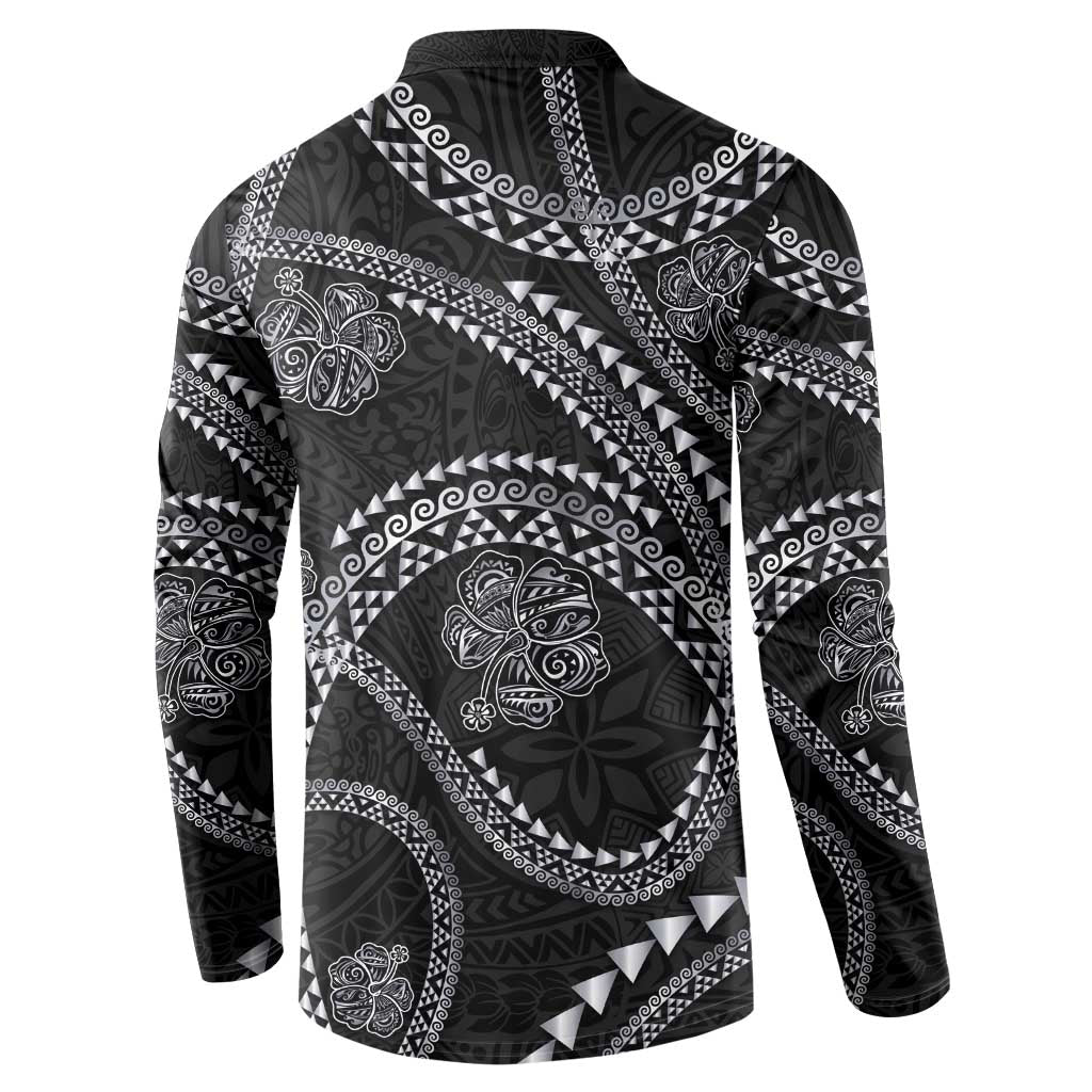 Hawaiian Kakau Art and Hisbiscus Tattoo Button Sweatshirt Tribal Pattern-Silver Style - Polynesian Pride