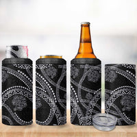 Hawaiian Kakau Art and Hisbiscus Tattoo 4 in 1 Can Cooler Tumbler Tribal Pattern-Silver Style - Polynesian Pride