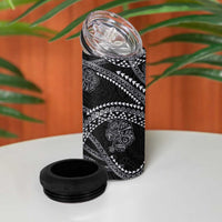 Hawaiian Kakau Art and Hisbiscus Tattoo 4 in 1 Can Cooler Tumbler Tribal Pattern-Silver Style - Polynesian Pride