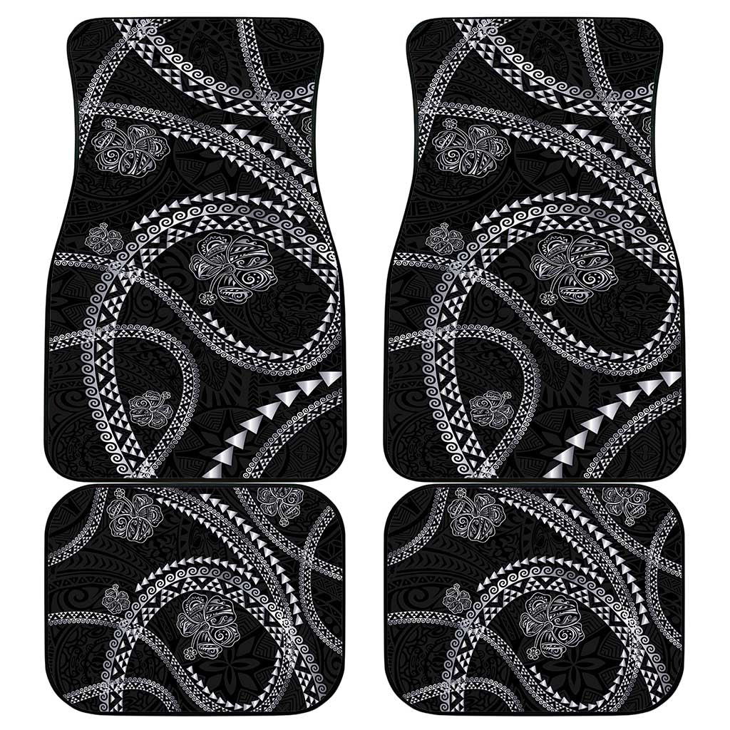 Hawaiian Kakau Art and Hisbiscus Tattoo Car Mats Tribal Pattern-Silver Style - Polynesian Pride