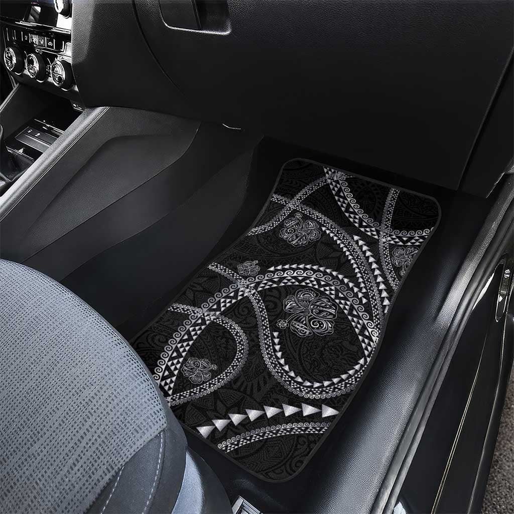 Hawaiian Kakau Art and Hisbiscus Tattoo Car Mats Tribal Pattern-Silver Style - Polynesian Pride