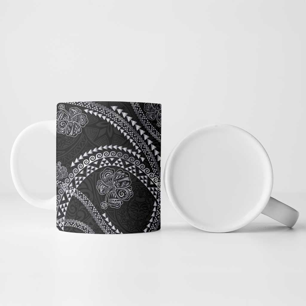 Hawaiian Kakau Art and Hisbiscus Tattoo Ceramic Mug Tribal Pattern-Silver Style - Polynesian Pride