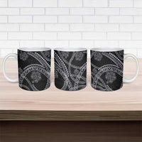 Hawaiian Kakau Art and Hisbiscus Tattoo Ceramic Mug Tribal Pattern-Silver Style - Polynesian Pride