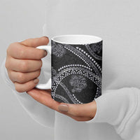 Hawaiian Kakau Art and Hisbiscus Tattoo Ceramic Mug Tribal Pattern-Silver Style - Polynesian Pride